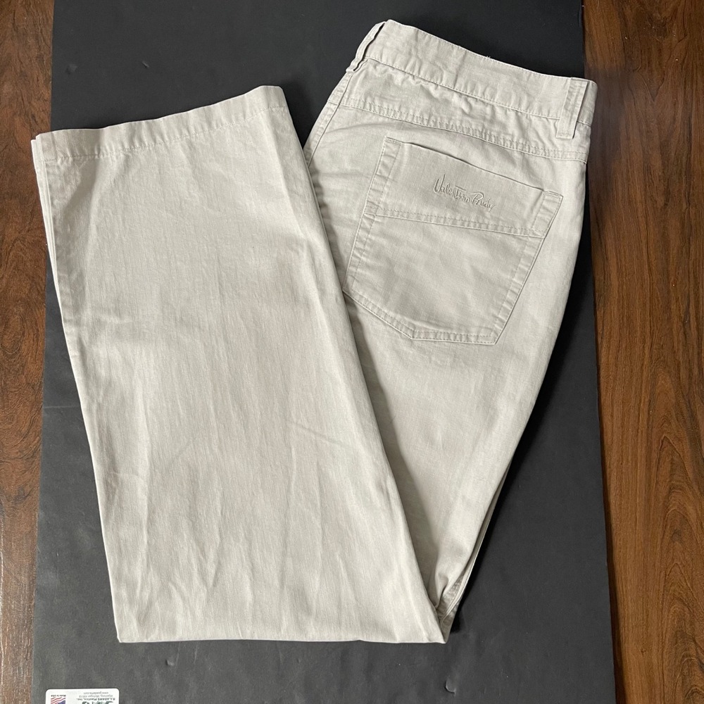 Valentino Rudy Italy Beige‎ Khaki Herringbone Cotton Straight Leg Pants Size 38